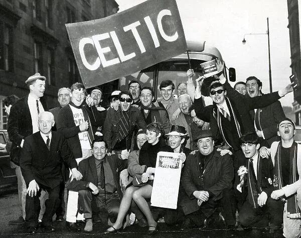 A bus load of Celtic football supporters leave Glasgow for Lisbon to watch their team