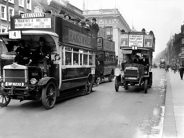 Buses driven by volunteers seen here in Oxford Street during the 10th day of