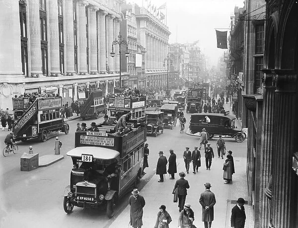 Buses driven by volunteers seen here in Oxford Street London on the 9th day of