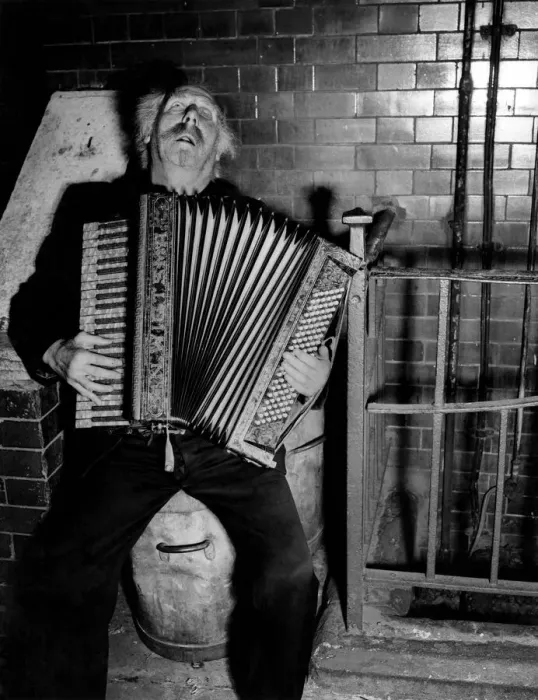 Framed Print : Buskers. Standing all day with an accordian is tiring - so Gus Andrews uses a garbage can Framed Print : Buskers. Standing all day with an accordian is tiring - so Gus Andrews uses a garbage can