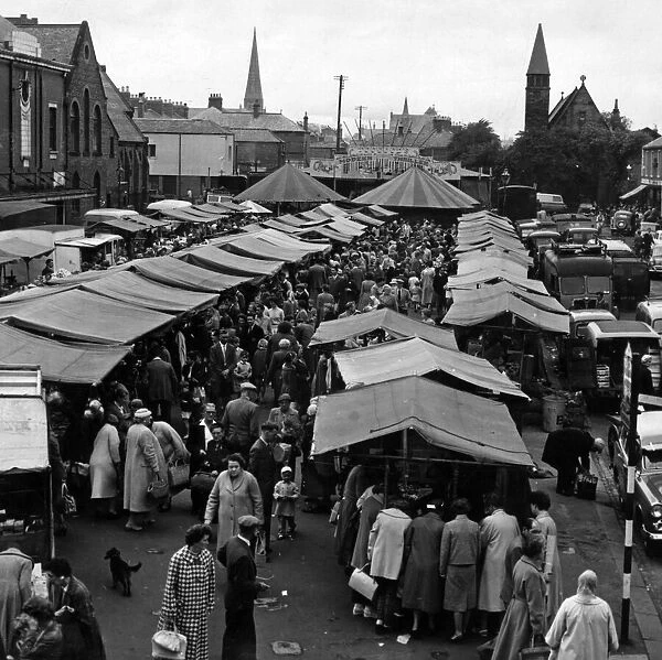 Busy scene at Blyth market place. 3rd August 1959