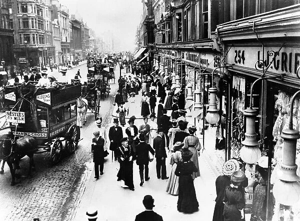 Busy scene in Oxford Street, central London, taken in 1909