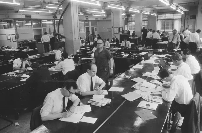 Framed Print : Busy scenes on the Daily Herald news desk, 1964 Framed Print : Busy scenes on the Daily Herald news desk, 1964