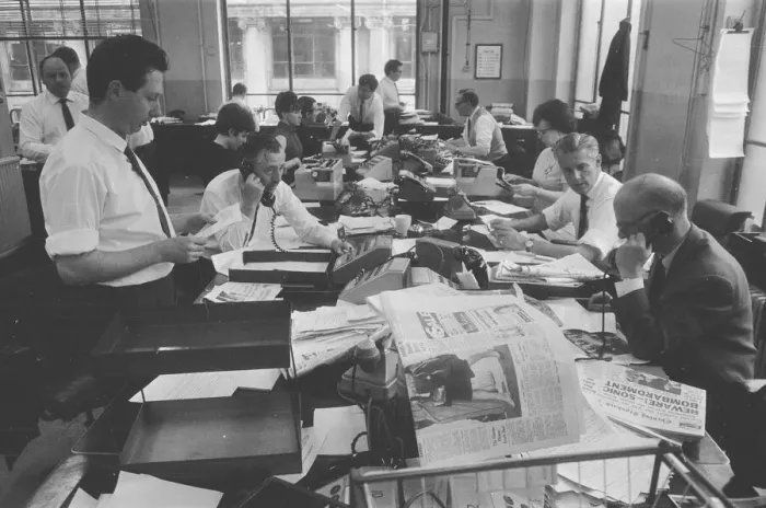 Framed Print : Busy scenes on the Daily Herald news desk, 1964 Framed Print : Busy scenes on the Daily Herald news desk, 1964