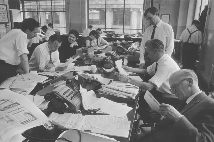 Framed Print : Busy scenes on the Daily Herald news desk, 1964