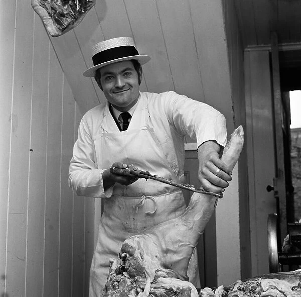 A butcher in Yarm, North Yorkshire. 1972