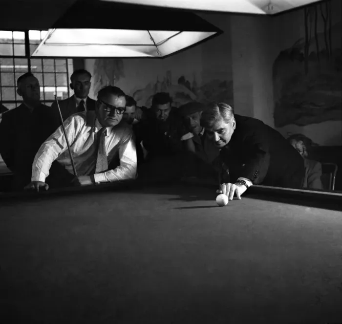 Framed Print : Butlins Camp, Filey. Ernest Bevan seen here playing billards. June 1952 C3063 Framed Print : Butlins Camp, Filey. Ernest Bevan seen here playing billards. June 1952 C3063