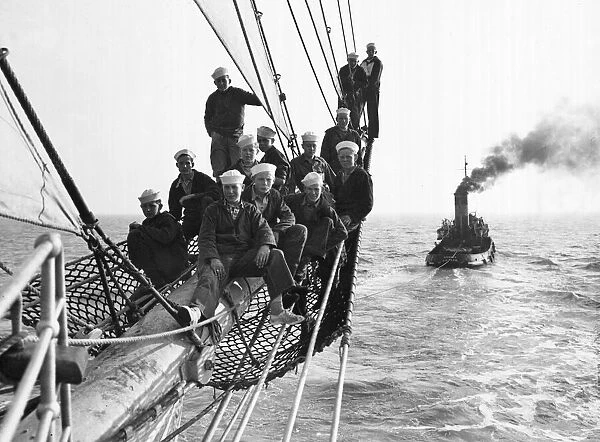 Cadets aboard the Sorlandet seen here sailing in the English channel withnthe crew posing