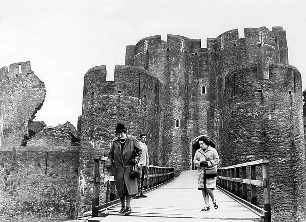 Caerphilly Castle, a medieval fortification in Caerphilly in South Wales. 21st May 1968