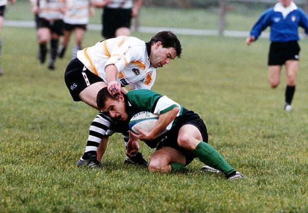 Caerphilly v Connacht, Rugby Union Match. Richard Wintle stops a Connacht attack