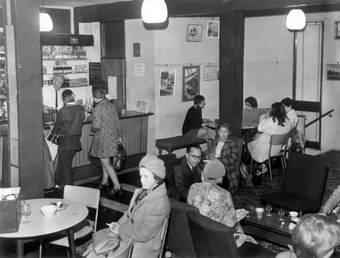 Framed Print : The cafe at the Folk House in Park Street, 1970 Framed Print : The cafe at the Folk House in Park Street, 1970