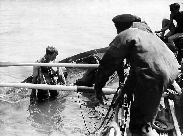 Caister lifeboat, Norfolk, mock rescue becomes real. 5th August 1935