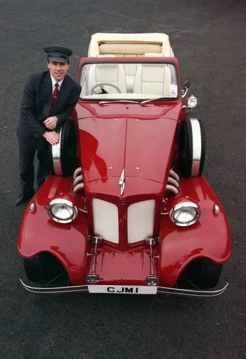 Framed Print : CALUM MacNEIL February 1998 WITH HIS BEAUFORT CONVERTIBLE CAR maroon paint Framed Print : CALUM MacNEIL February 1998 WITH HIS BEAUFORT CONVERTIBLE CAR maroon paint