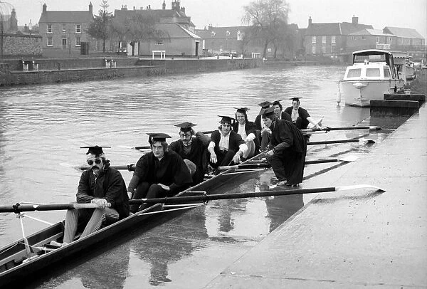 Cambridge University boat crew in training on river Ouse, Cambridgeshire