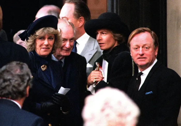 Framed Print : Camilla Parker Bowles and husband Andrew Parker Bowles attend memorial service for her Framed Print : Camilla Parker Bowles and husband Andrew Parker Bowles attend memorial service for her
