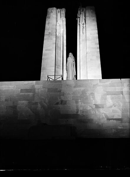The Canadian War Memorial at Vimy Ridge seen here the night following its dedication
