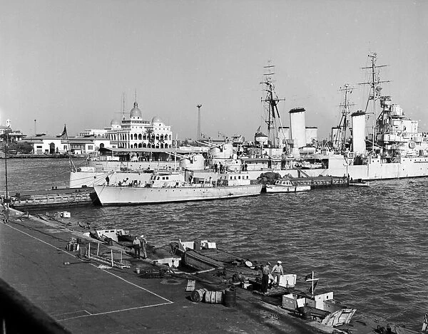 Canal Zone 1952 The Cruiser HMS Cleopatra and the minelayer HMS Manxman