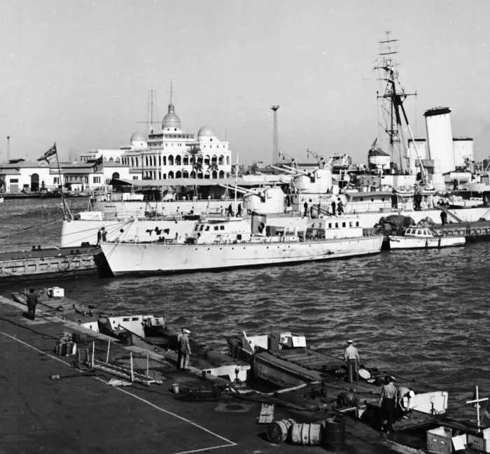 Framed Print : Canal Zone 1952 The Cruiser HMS Cleopatra and the minelayer HMS Manxman