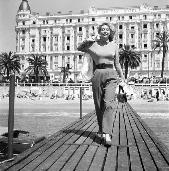 Cannes Film Festival 1953. France Roche seen here on the sea front at Cannes. D3118-059