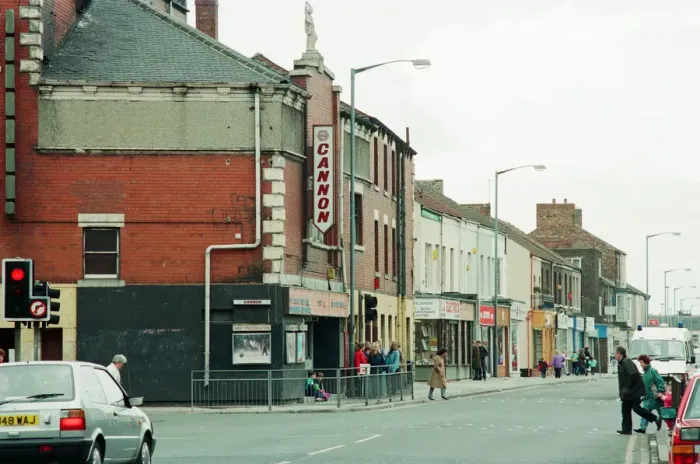 Framed Print : Cannon Cinema and Shops, along Prince Regent Street, Stockton, due to be demolished