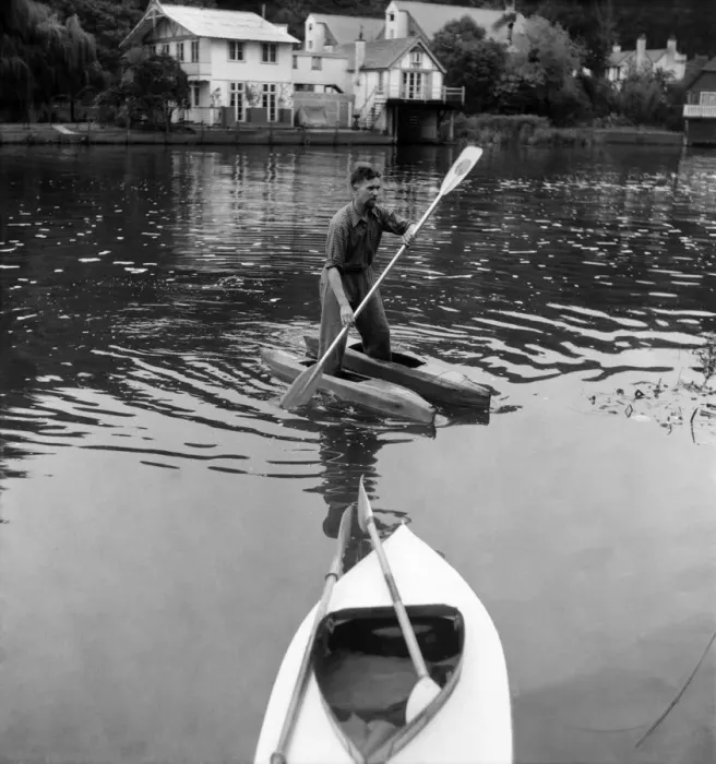 Framed Print : Canoeist Dave Pegram testing his water boots invention on the river Framed Print : Canoeist Dave Pegram testing his water boots invention on the river