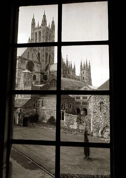 Canterbury Cathedral in Kent - April 1982 seen through a window frame