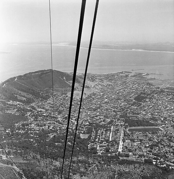 Cape Town seen from the cable car that takes tourists to the summit of Table Mountain