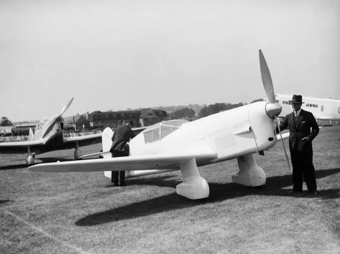 Framed Print : Captain Percival seen her with his Mew Gull aircraft at the 1935 Hendon Air Display 29th Framed Print : Captain Percival seen her with his Mew Gull aircraft at the 1935 Hendon Air Display 29th