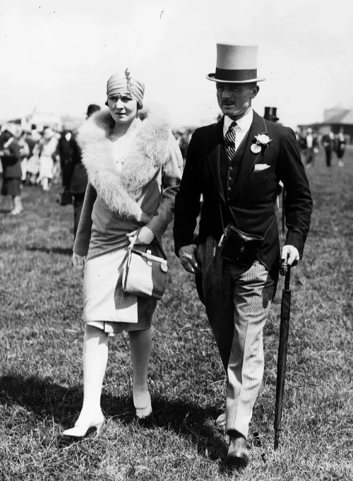 Framed Print : Captain Richard de Pret and wife at Epsom Derby 1920 s Framed Print : Captain Richard de Pret and wife at Epsom Derby 1920 s