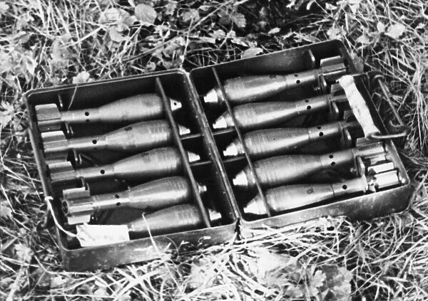 A captured case of mortars used by the Germans. Circa June 1940