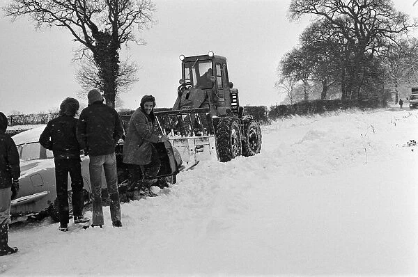 A car stuck in the snow, Berkshire. January 1982