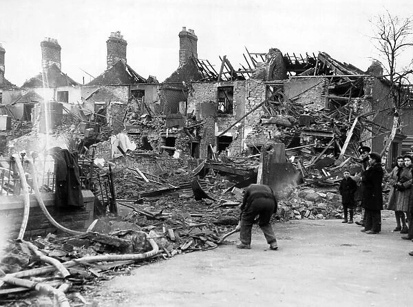 Cardiff air raids, damage at Partridge Road. Circa 1941