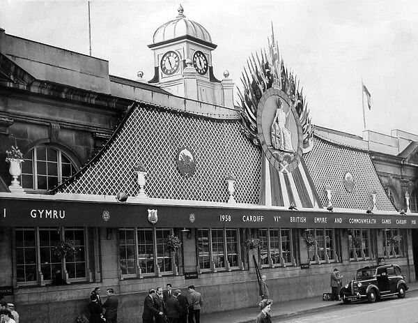 Cardiff Central railway station, decorated for the 1958 British Empire