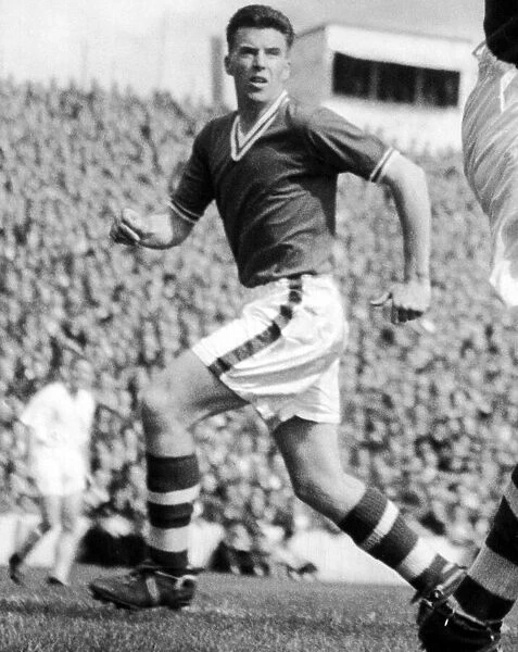Cardiff City centre half Danny Malloy in action, 27th August 1957