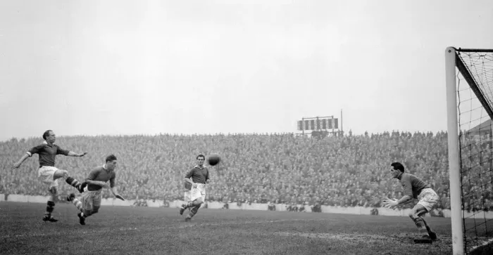 Framed Print : Cardiff City v Liverpool league match at Ninian Park November 1953