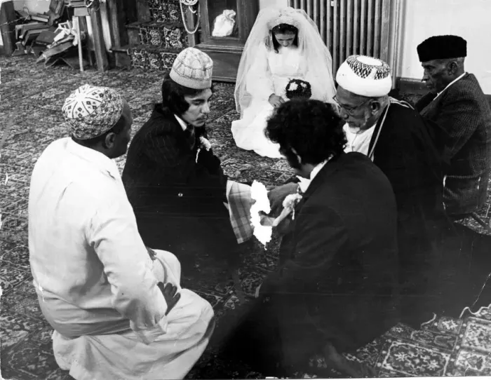 Framed Print : Cardiff - Old - Religion - Priest Abdul Kawi Ali (second from the right