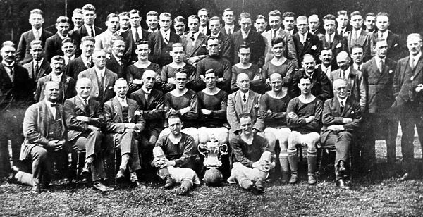 The Cardiff team, squad, backroom staff, directors and officials pictured with the cup