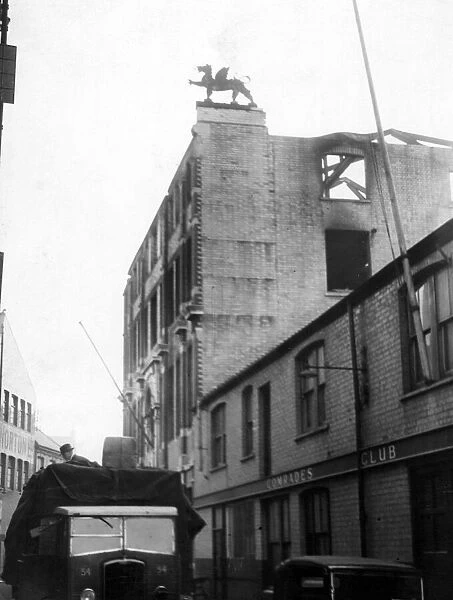 Cardiff transport offices following an air raid attack. Circa 1941
