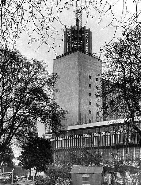 The carillon tower of Newcastle Civic Centre, which is nearing completion