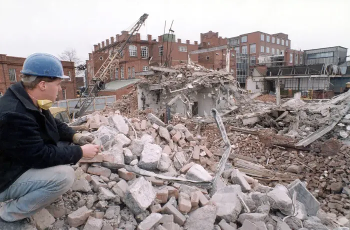 Framed Print : Carl Armes surveys the remains of the Courtaulds site in Foleshill, Coventry