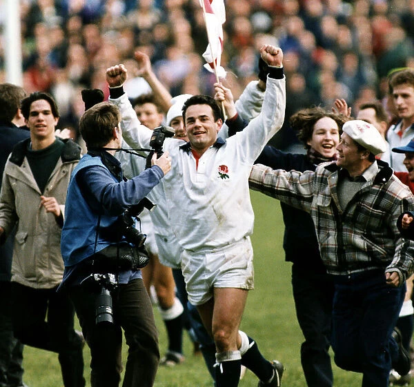 Will Carling England rugby player celebrates win over Scotland