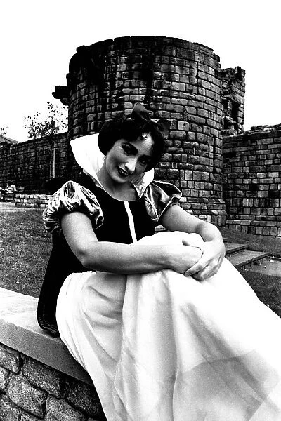 Carol Leroy on a photoshoot on the Newcastle City Walls for the Pantomime Snow White
