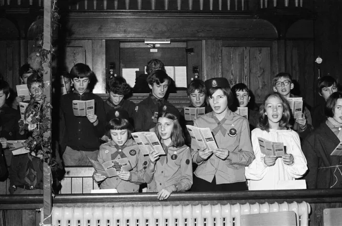 Framed Print : Carol Singing, Methodist Church, Dorking, those participating include children from Framed Print : Carol Singing, Methodist Church, Dorking, those participating include children from