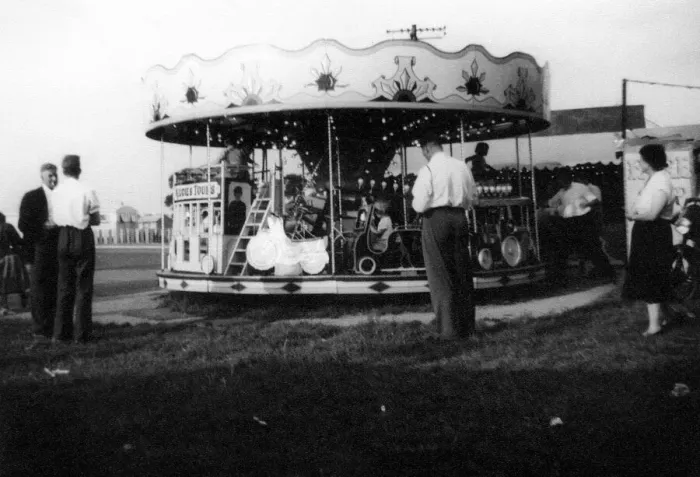 Framed Print : A Carousel, roundabout at Severn Beach (not dated) 1950s Framed Print : A Carousel, roundabout at Severn Beach (not dated) 1950s