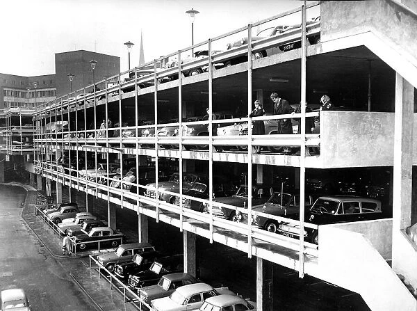 Cars parked tier-on-tier in the multi-storey car park on the Barracks site as shoppers
