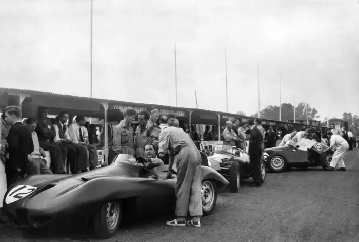 Framed Print : Cars in the pit area at Oulton Park in Cheshire during a racing meet September