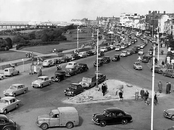 Cars on the Promenade in Southport, Merseyside on Easter Sunday. 3rd April 1961