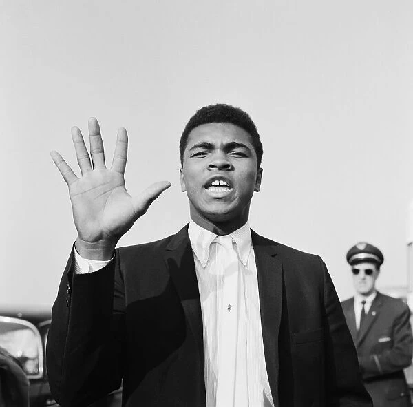 Cassius Clay (Muhammad Ali) in London on the day of his arrival ahead of his non-title
