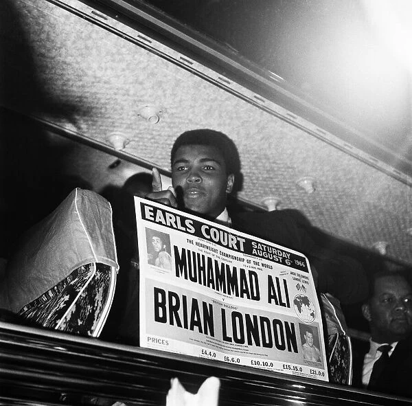 Cassius Clay (Muhammad Ali) seen here on the coach from Heathrow Airport to his London