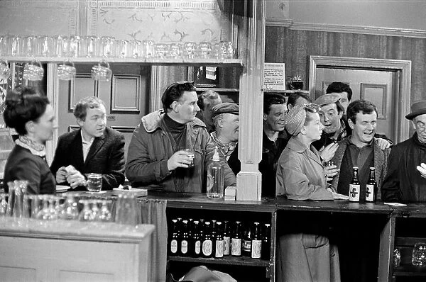 The cast of Coronation Street on set. Eileen Derbyshire (right